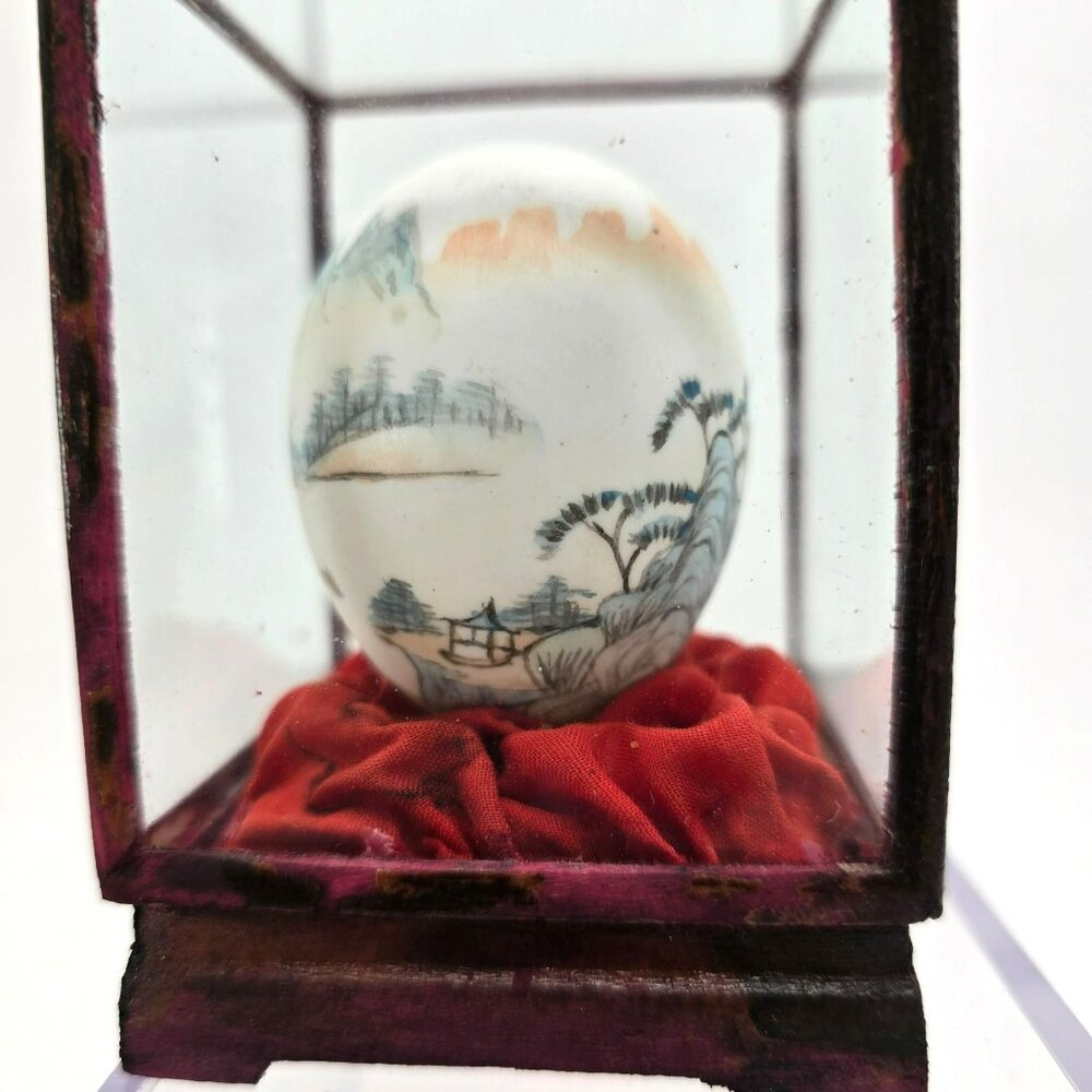 Hand-Painted Decorative Egg In Glass Display Case Scenic Landscape Design je209